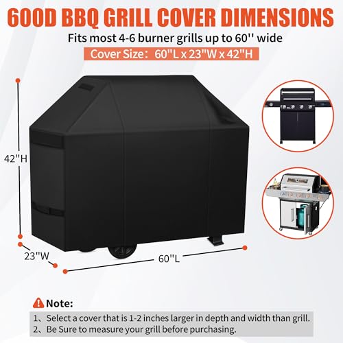 iCOVER Grill Cover 60 inch, BBQ Grill Cover for Outdoor Grill, 600D Heavy Duty Waterproof BBQ Cover, Anti-UV and Rip-Proof Barbecue Cover, Gas Grill Cover for Weber, Char-Broil, Nexgrill, etc - Image 2