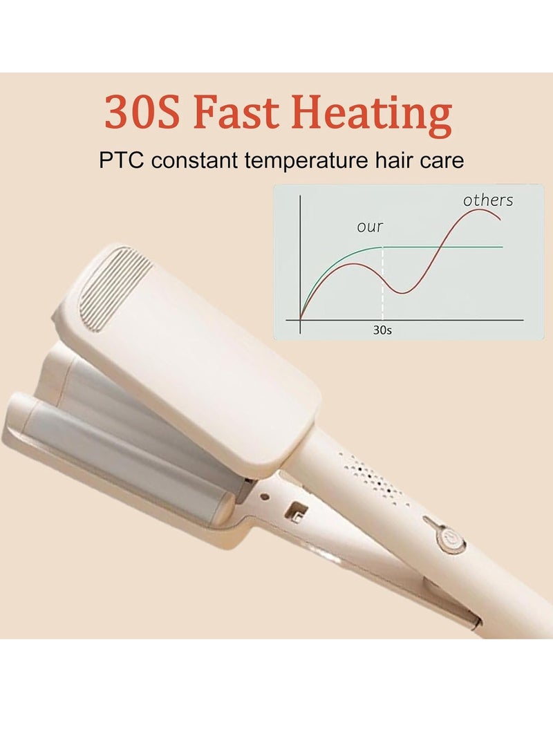 PANDA JOJO Waver Curly Iron, Ceramic Deep Curly Iron, 3 Ceramic Curling Rods, Quick Heating, Anti-scald, Dual Voltage, 4 Adjustable Curly Rods, Suitable for Short and Long Hair (Beige) - Image 4