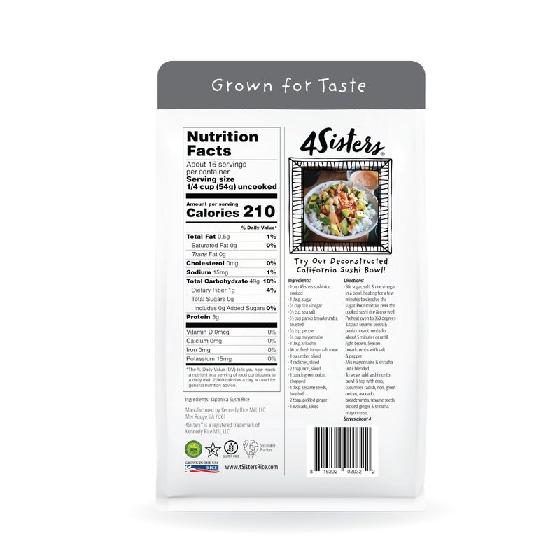 4Sisters - Authentic Short Grain Japonica Sushi Rice - Sustainably Grown - Women Owned - Farm to Table - 2lb - Image 3