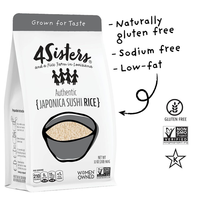 4Sisters - Authentic Short Grain Japonica Sushi Rice - Sustainably Grown - Women Owned - Farm to Table - 2lb - Image 2