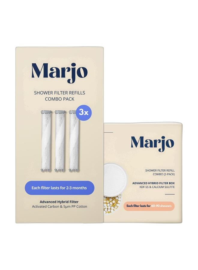 مارجو عبوة إعادة تعبئة فلتر دش مارجو (عبوة 1+1) - KDF-55 وصندوق أكسدة-اختزال كبريتيت الكالسيوم | أنبوب كربون نشط 5 ميكرون | إزالة الكلور مُختبرة معمليًا | دش يدوي عالي الضغط | تقليل تساقط الشعر وبشرة أكثر صحة - Image 1