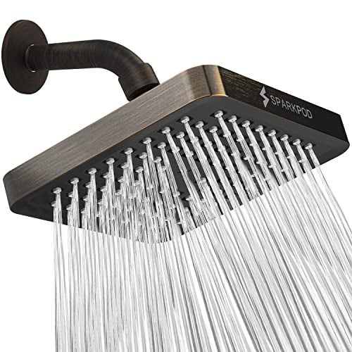 SparkPod Shower Head High Pressure Rain Premium Quality Luxury Design Easy Clean Adjustable Replacement for Your Bathroom Shower Heads Vintage Oil Rubbed Bronze 6 Inch Square - Image 1