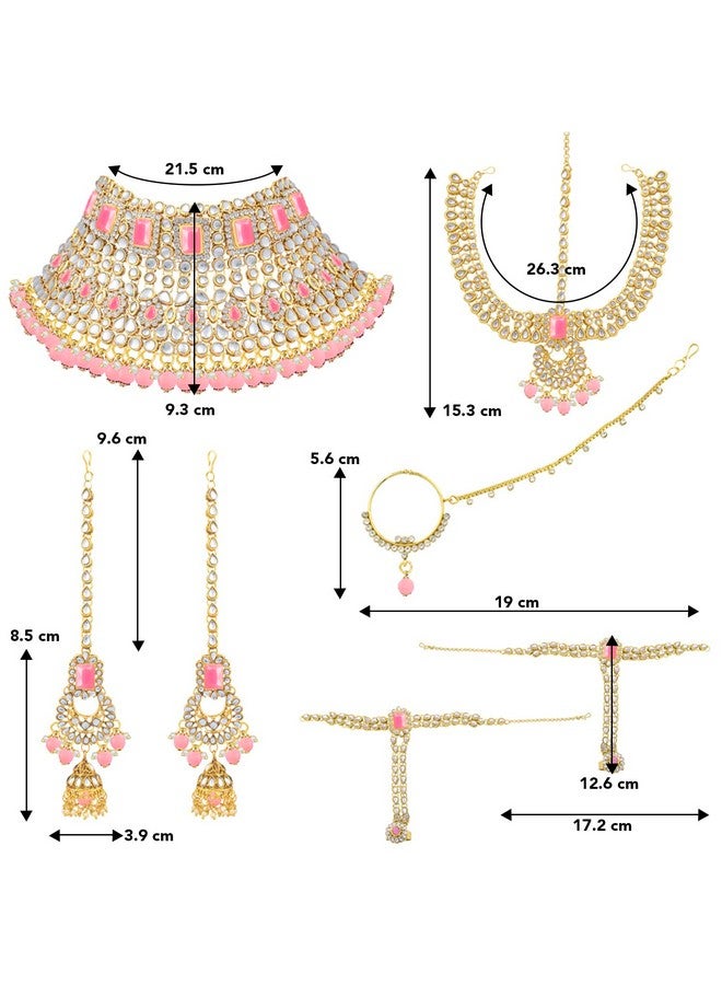 Peora 18K Gold Plated Jodha Akbar Choker Necklace Earrings Maangtikka Haathphool Nathiya Bridal Ethnic Jewellery Set Women - Image 5