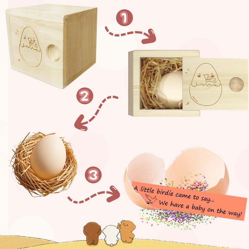 1DFAUL Egg Baby Announcement Reveal Ideas, Surprise Pregnancy Announcement Wood Box for Grandparents Husband Parents Friends, Baby Fun Gifts Box Idea - Image 2