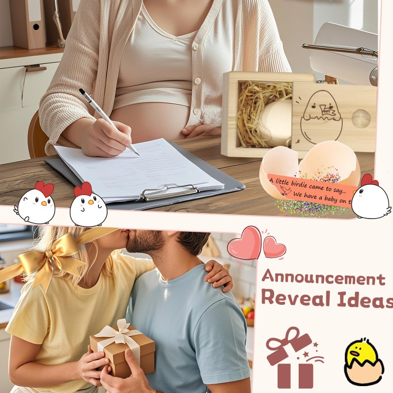 1DFAUL Egg Baby Announcement Reveal Ideas, Surprise Pregnancy Announcement Wood Box for Grandparents Husband Parents Friends, Baby Fun Gifts Box Idea - Image 4