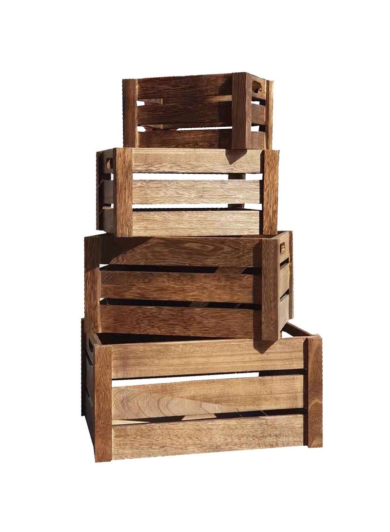LINGWEI Wooden Storage Boxes Storage Crates 4pcs Set Brown 41x20x29cm  - Image 1