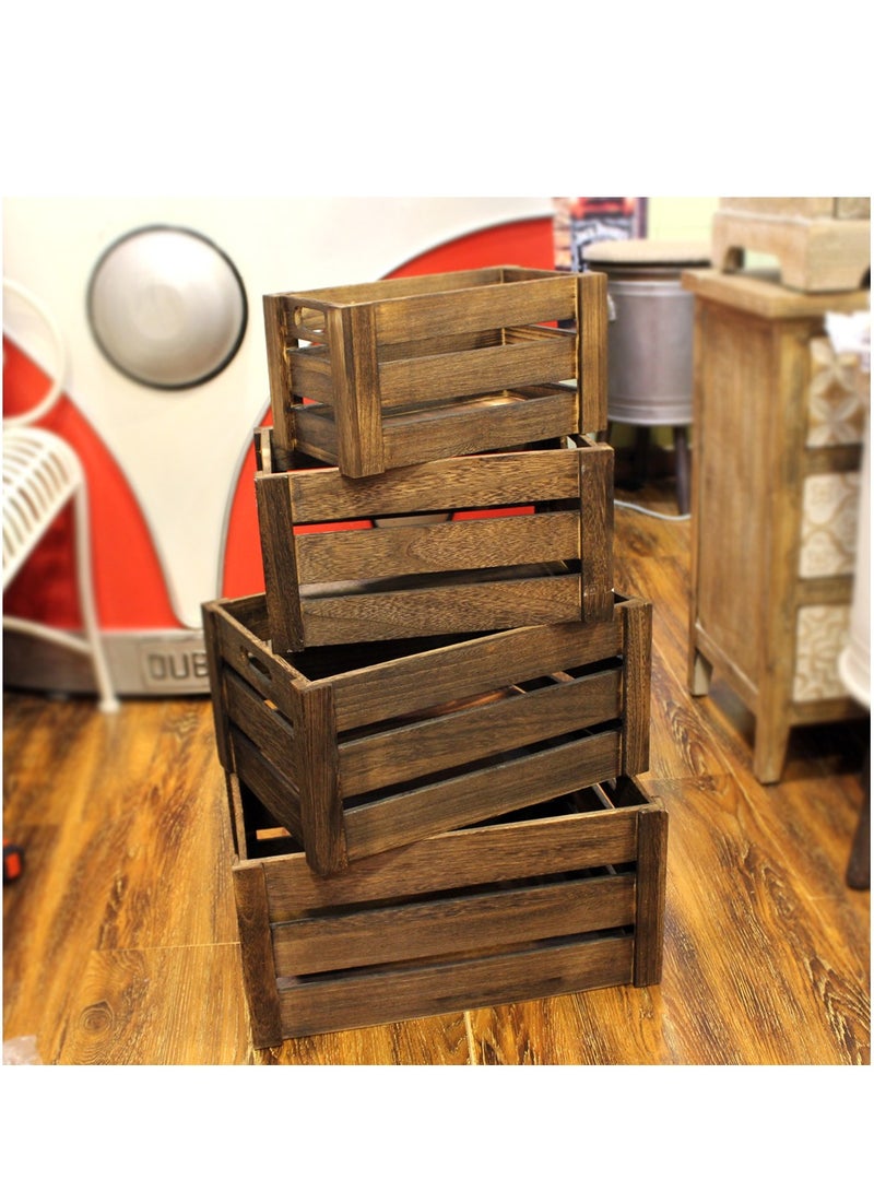 LINGWEI Wooden Storage Boxes Storage Crates 4pcs Set Brown 41x20x29cm  - Image 2