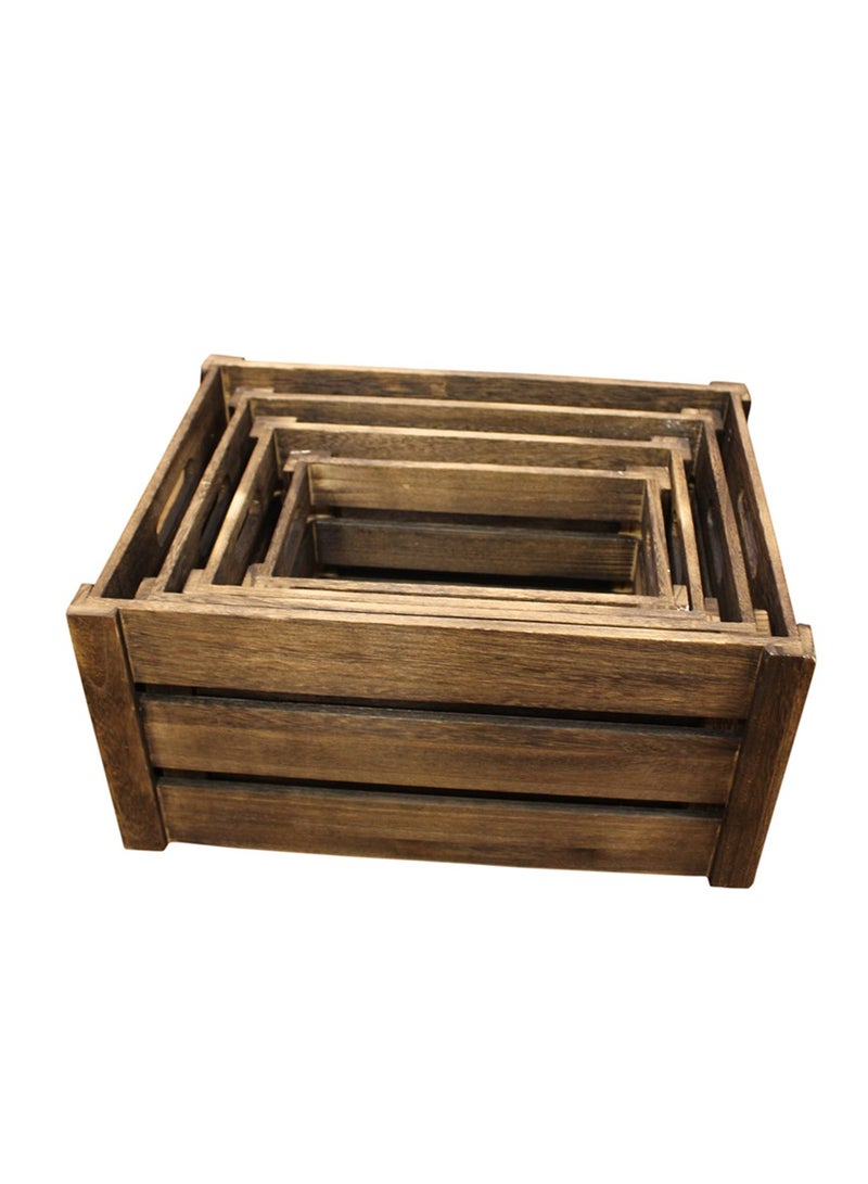 LINGWEI Wooden Storage Boxes Storage Crates 4pcs Set Brown 41x20x29cm  - Image 3