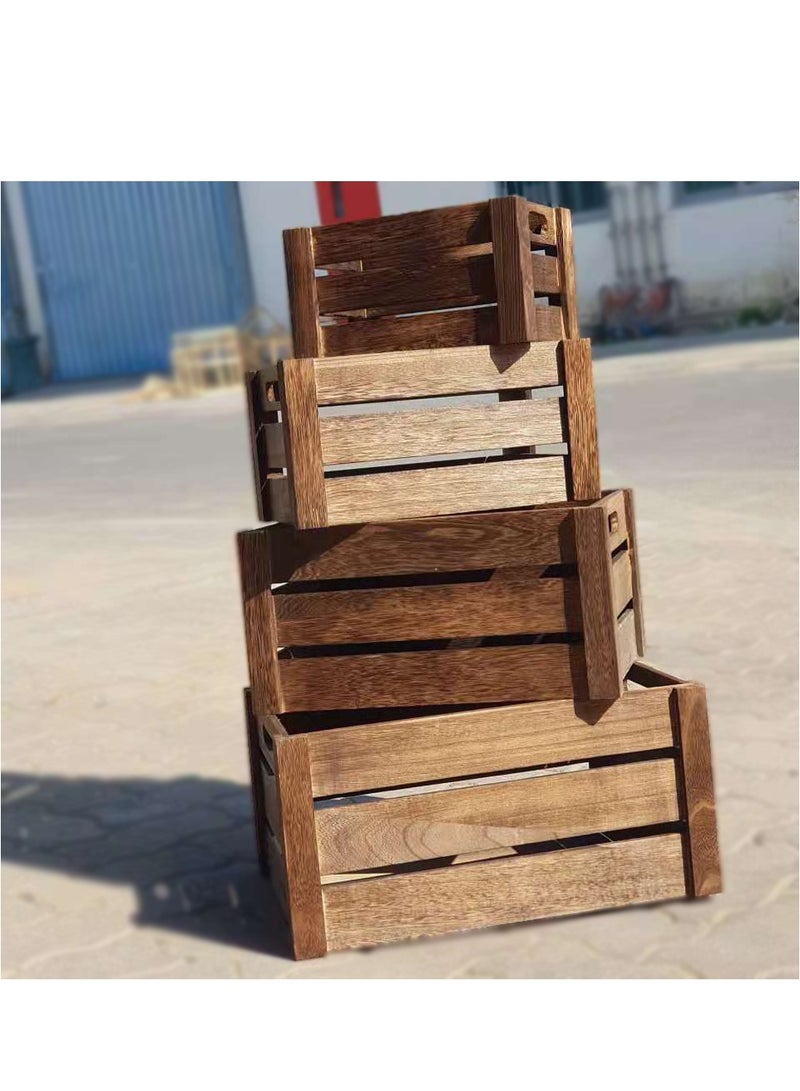 LINGWEI Wooden Storage Boxes Storage Crates 4pcs Set Brown 41x20x29cm  - Image 4