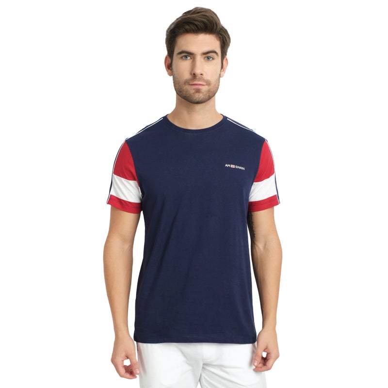 amswan PREMIUM COTTON COLOURBLOCK PRINTED HALF SLEEVE CREW NECK T-SHIRTS - Image 1