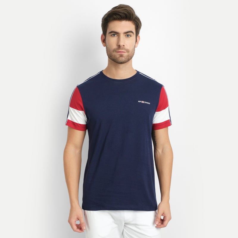 amswan PREMIUM COTTON COLOURBLOCK PRINTED HALF SLEEVE CREW NECK T-SHIRTS - Image 2