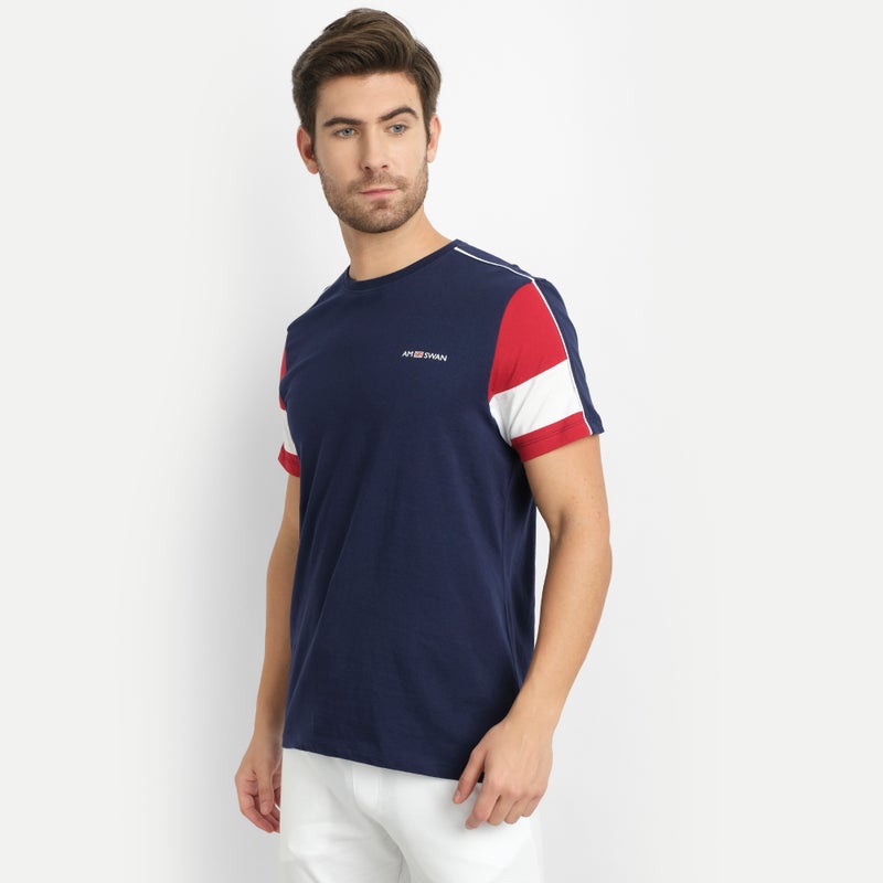 amswan PREMIUM COTTON COLOURBLOCK PRINTED HALF SLEEVE CREW NECK T-SHIRTS - Image 3
