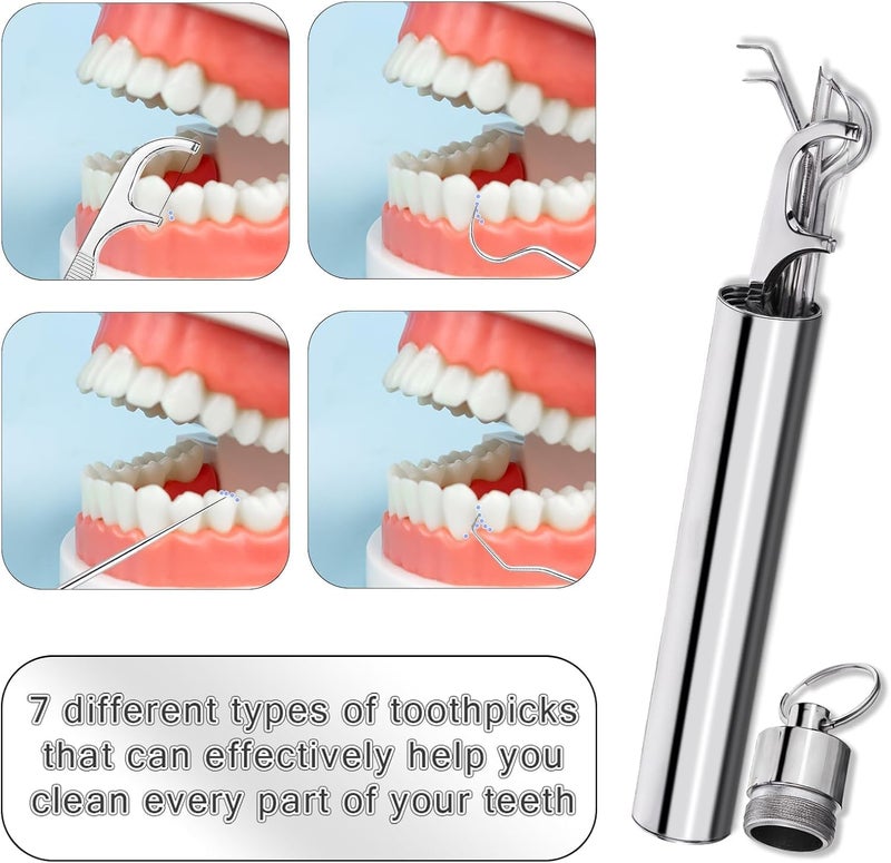 WebWares 7 in 1 Teeth Braces Cleaner Kit, Dental Floss Toothpicks Set with Case, Teeth Cleaner, Stainless Steel Tooth Cleaning Stick for Clean Teeth & Fresh Breath (1pcs) - Image 3