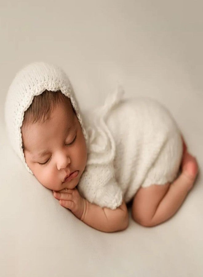 Vemonllas Newborn Photography Outfits | Mohair Short Sleeve Romper and Hat Set Unisex Baby Photoshoot Props Photo Prop (White) - Image 3