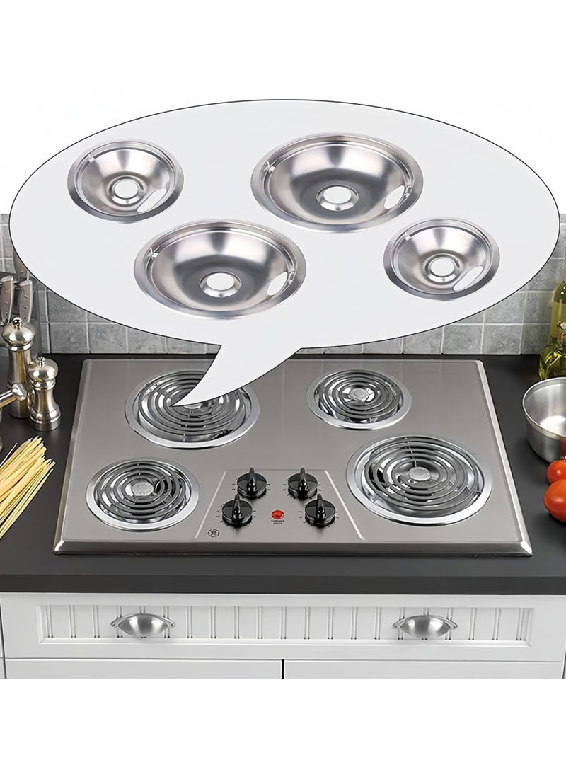 Joyelink Chrome Drip Pan Set For Electric Stoves, Compatible With Ge Stoves, Include 2 Pcs 6'' And 2 Pcs 8 '' Cooktop Drip Pans - Image 2