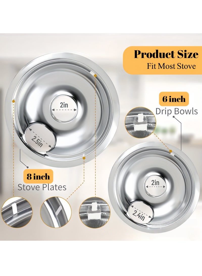 Joyelink Chrome Drip Pan Set For Electric Stoves, Compatible With Ge Stoves, Include 2 Pcs 6'' And 2 Pcs 8 '' Cooktop Drip Pans - Image 3
