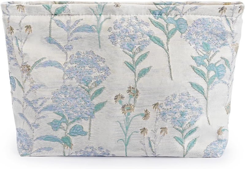 Large Makeup Bag for Purse Blue Dandelion Floral Cosmetic Bag for Women Girls Cute Flower Canvas Travel Toiletry Bag Organizer Aesthetic Makeup Pouch Cosmetic Pouch with Zipper
