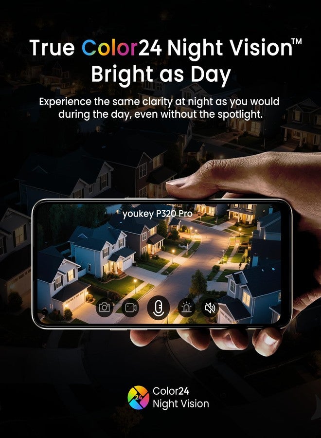 youkey 4K Wired Security Camera Outdoor, F1.0 Color24 Night Vision, Plug-in Cameras for Home Security Outside, 24/7 Continuous Recording, 130°FOV, 2.4/5GHz WiFi 6, Bluetooth Pairing, No Monthly Fees - Image 2