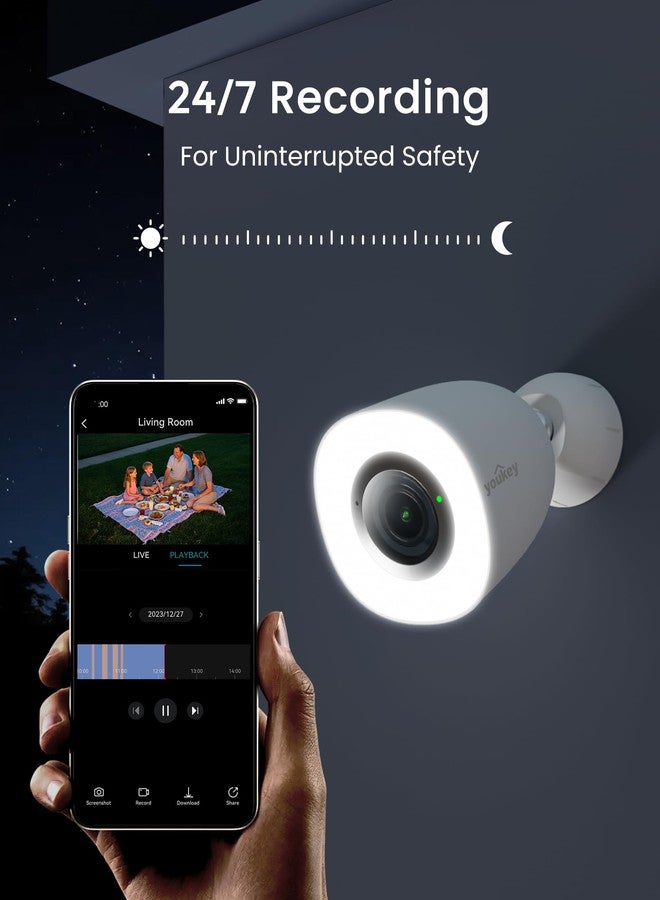 youkey 4K Wired Security Camera Outdoor, F1.0 Color24 Night Vision, Plug-in Cameras for Home Security Outside, 24/7 Continuous Recording, 130°FOV, 2.4/5GHz WiFi 6, Bluetooth Pairing, No Monthly Fees - Image 5