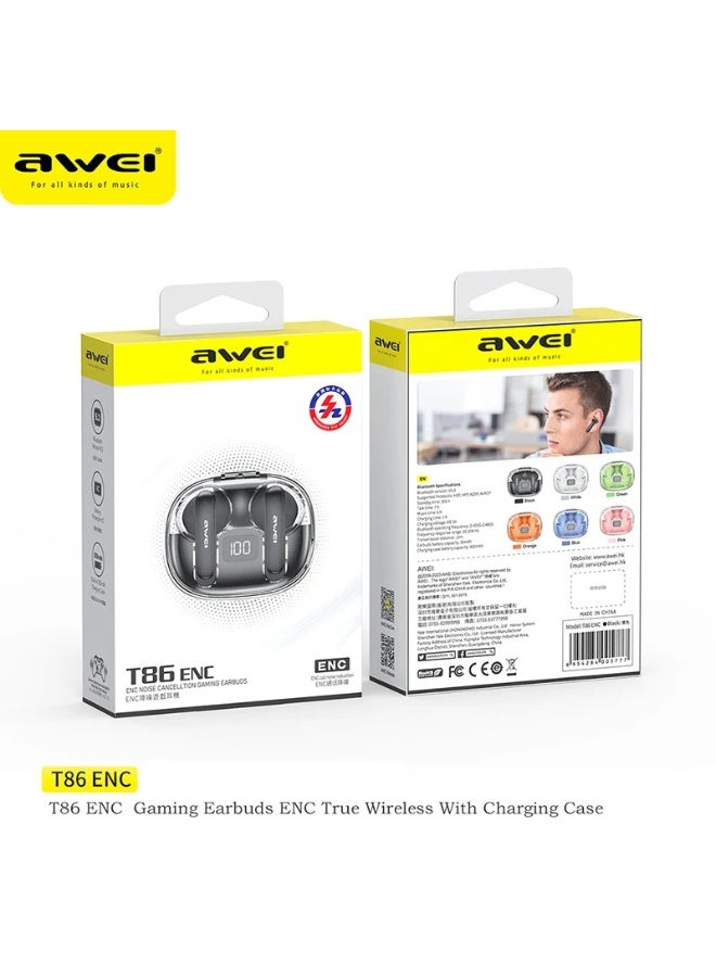 Awei True Wireless T86 ENC Noise Cancelling Bluetooth Earbuds, 4 Mic HiFi Stereo, Gaming Mode, Fast Charge Case, Talk Time 7 Hours, 6 Hours Playtime, IPX6 Waterproof - Image 4