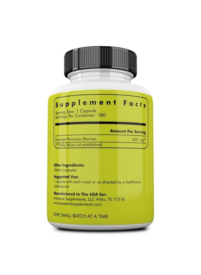 Ancestral Supplements Grass Fed Beef Pancreas Supplement, 500mg, Pancreatic Support with Proteolytic Enzymes for Digestion Support, Including Trypsin, Non-GMO, 180 Capsules - Image 2