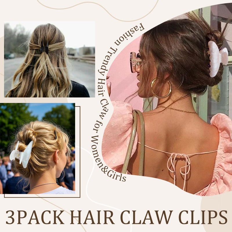 Aprince Claw Clips for Women 3Pcs, Acrylic Claw Clips Non-slip, Large Hair Clips for Thick Hair, Marble Clip Strong Hold, Banana Clip French Barrettes, Cute Hair Clips Glitter (multicolor1) - Image 2