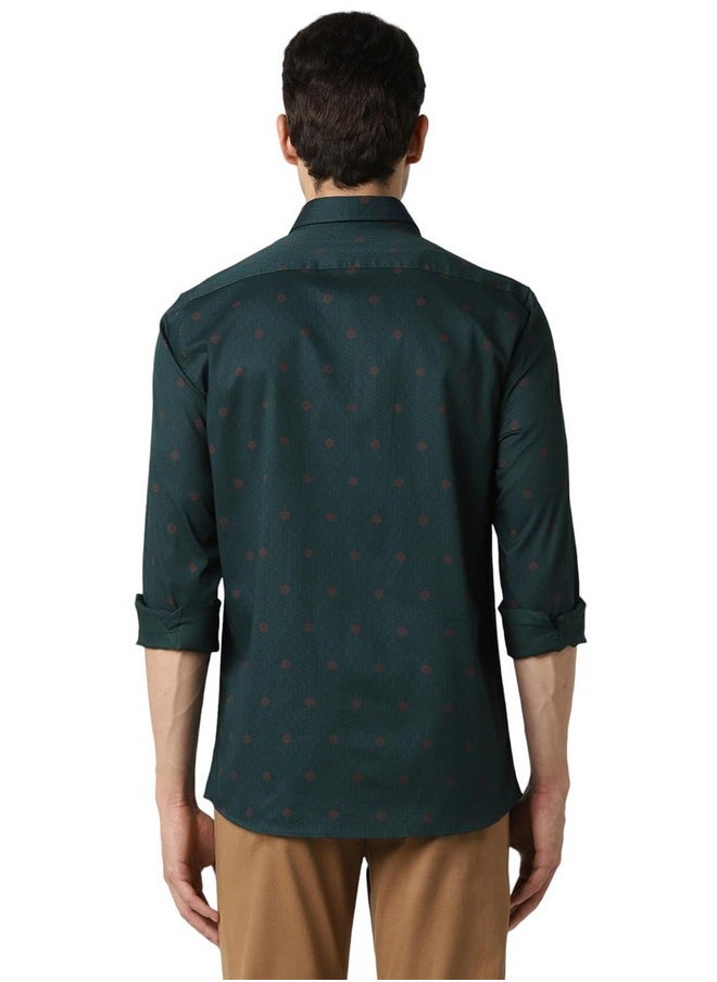 Peter England Peter England Men's Printed Festive Shirt Green  - Image 3