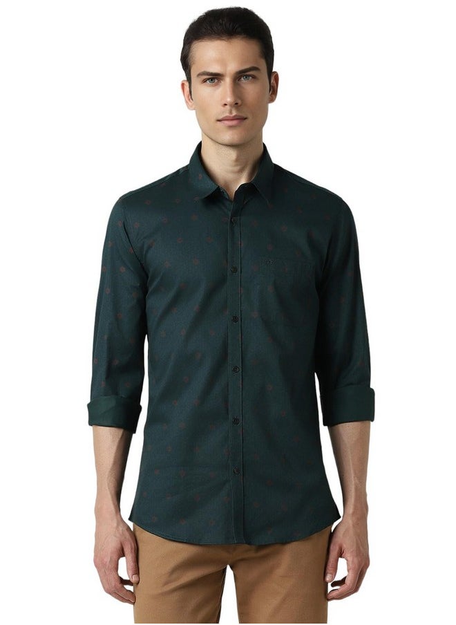 Peter England Peter England Men's Printed Festive Shirt Green  - Image 1