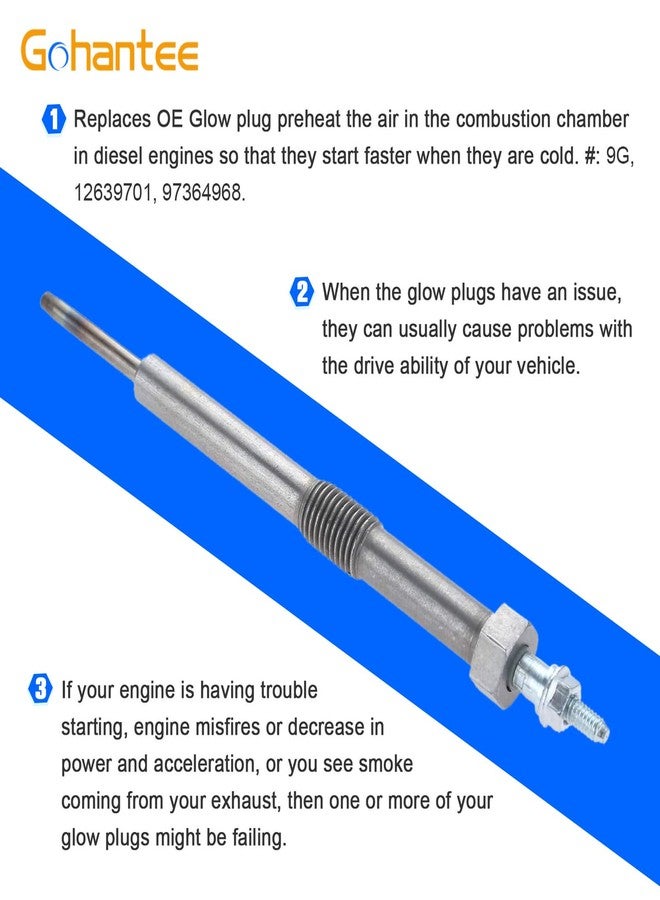gohantee Glow Plug 9G, Replace 12639701 97364968 Compatible with Chevy GMC 6.6 LBZ LGH LLY LML LMM Duramax Silverado Sierra 2500HD, Silverado Sierra 3500HD, Express Savana 2500 3500 Glow Plugs - Image 4