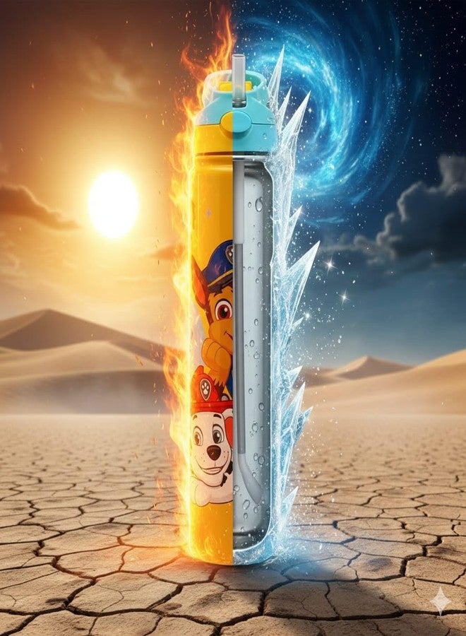 STRIDERS Paw Patrol Sipper Water Bottle |Girls &Boys | Double Wall Insulated Stainless Steel Bottle | Up to 24Hrs Hot & Cold | BPA-Free Push Button Lid |for College, School, Office, Gym, Sports –Yellow 750ml - Image 5
