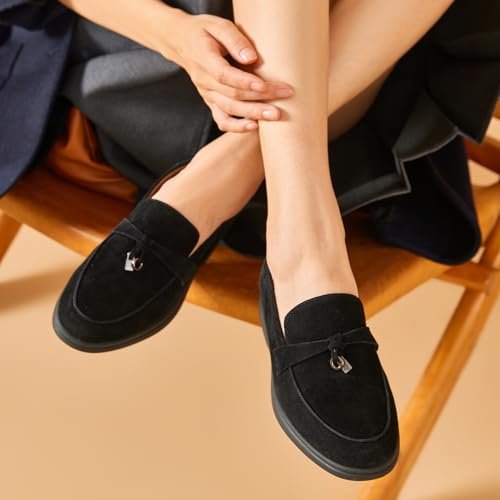 BEAU TODAY Suede Loafers Flats for Women, Women’s Slip On Penny Loafers, Leather Driving Comfortable Dress Ladies Loafers Casual Office Work Shoes Black US 5.5 - Image 3