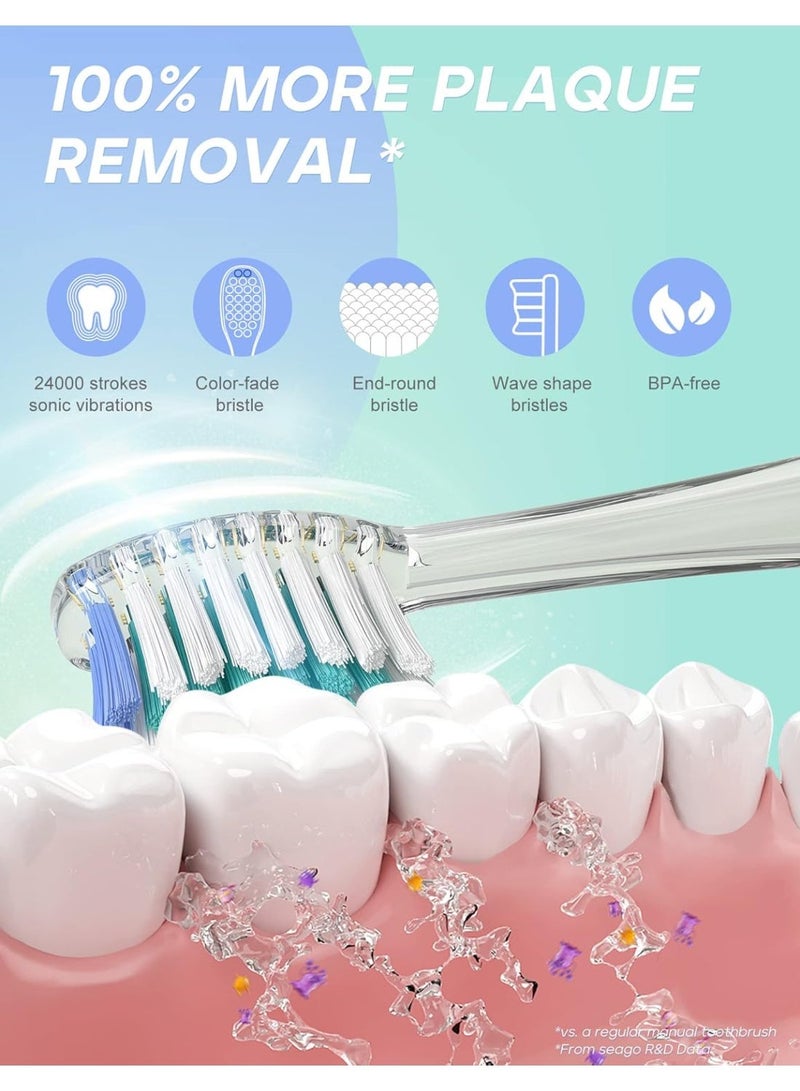 سيجو فرشاة أسنان كهربائية للأطفال من سيجو، مزودة بمؤقت تنظيف لمدة دقيقتين و4 رؤوس فرشاة بديلة، وإضاءة LED بألوان قوس قزح تجعل تنظيف الأسنان ممتعًا، فرشاة أسنان تعمل بالبطارية للأولاد من عمر 4 إلى 12 سنة، لون أخضر، موديل SG-977 - Image 3