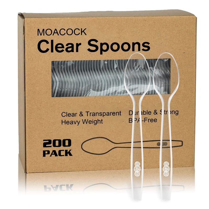 200 Count Clear Plastic Spoons Heavy Weight Disposable Spoons Cutlery Plastic Utensils Clear PlasticSilverware Bulk