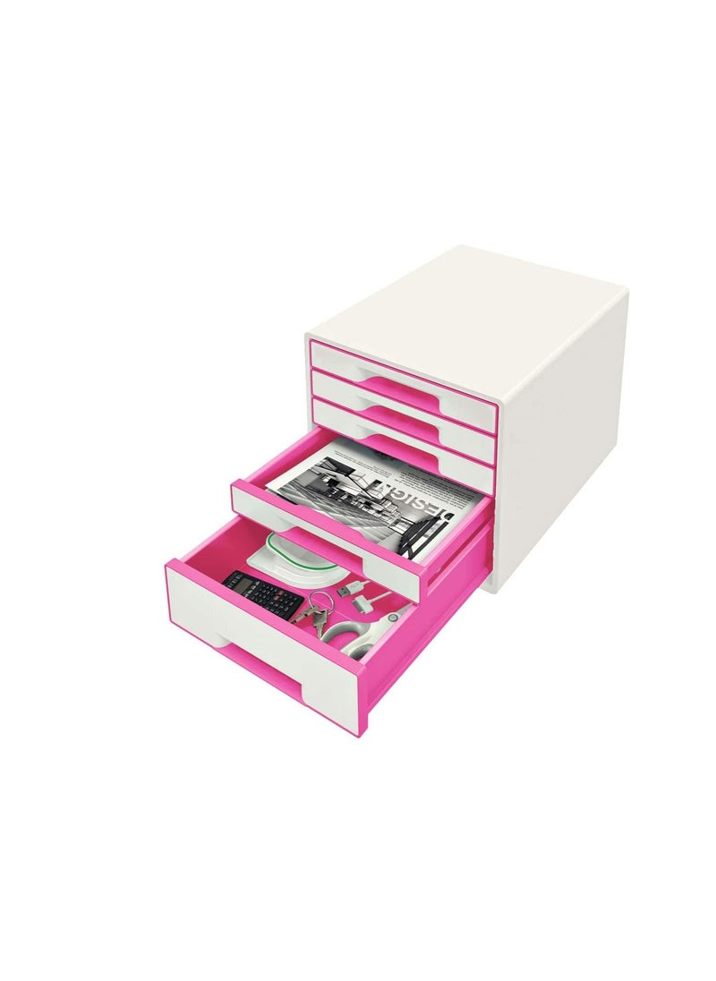 Leitz Wow Cube Storage Box With Drawers 5 Schubladen Rosa Metallic