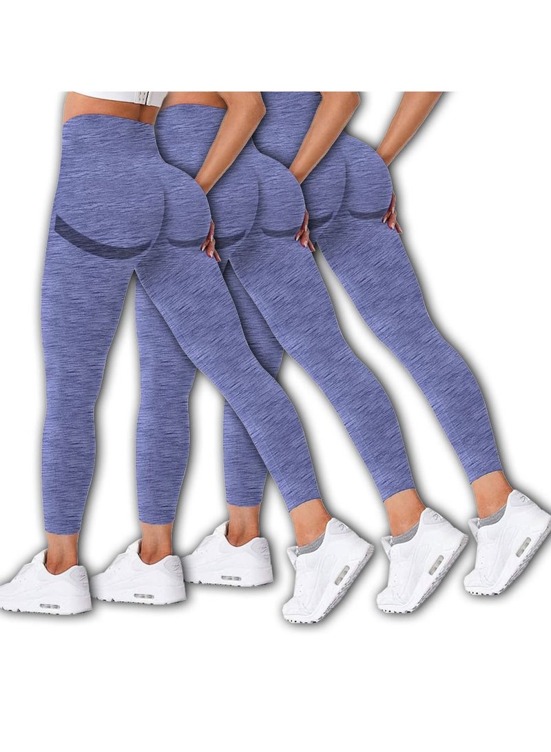 MARGOUN 3 Pack Of Women Seamless Legging Tummy Control High Waist Workout Gym Yoga Pants Small Blue 
