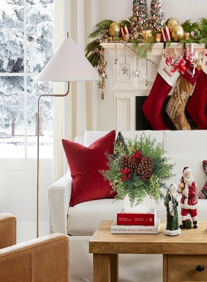 Hollyone Christmas Centerpieces Table Decorations 10" Small Artificial Potted Christmas Tree Norfolk Pine Plants with Red Berry Pine Cones in Wooden Pot for Home Winter Xmas Mantel Farmhouse Indoor Decor - Image 5