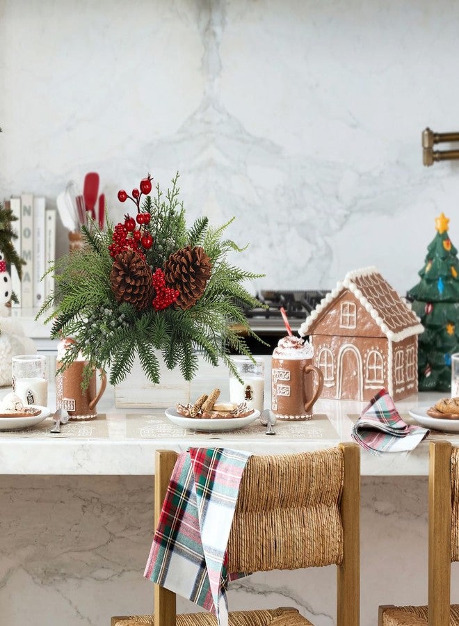 Hollyone Christmas Centerpieces Table Decorations 10" Small Artificial Potted Christmas Tree Norfolk Pine Plants with Red Berry Pine Cones in Wooden Pot for Home Winter Xmas Mantel Farmhouse Indoor Decor - Image 4