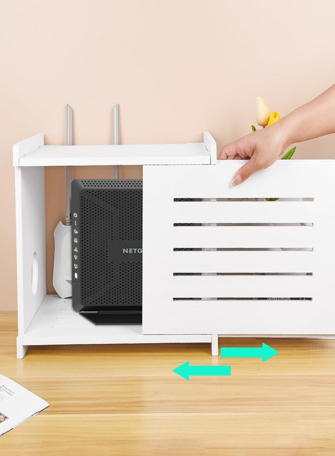 BEARUT Wood Router Shelf Projector Shelf Projector Stand Router Storage Box Modem Cable Router Cover Organized Power Strip Cable Management Hider Rack White - Image 4