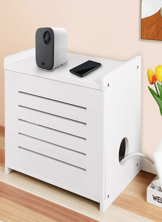 BEARUT Wood Router Shelf Projector Shelf Projector Stand Router Storage Box Modem Cable Router Cover Organized Power Strip Cable Management Hider Rack White - Image 1