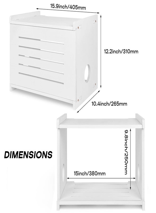 BEARUT Wood Router Shelf Projector Shelf Projector Stand Router Storage Box Modem Cable Router Cover Organized Power Strip Cable Management Hider Rack White - Image 2