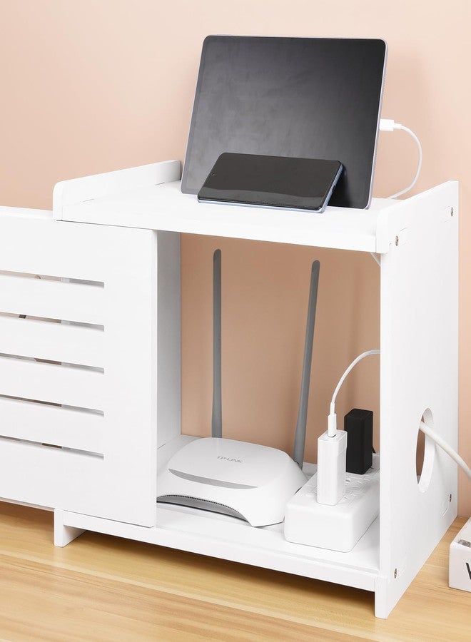 BEARUT Wood Router Shelf Projector Shelf Projector Stand Router Storage Box Modem Cable Router Cover Organized Power Strip Cable Management Hider Rack White - Image 5