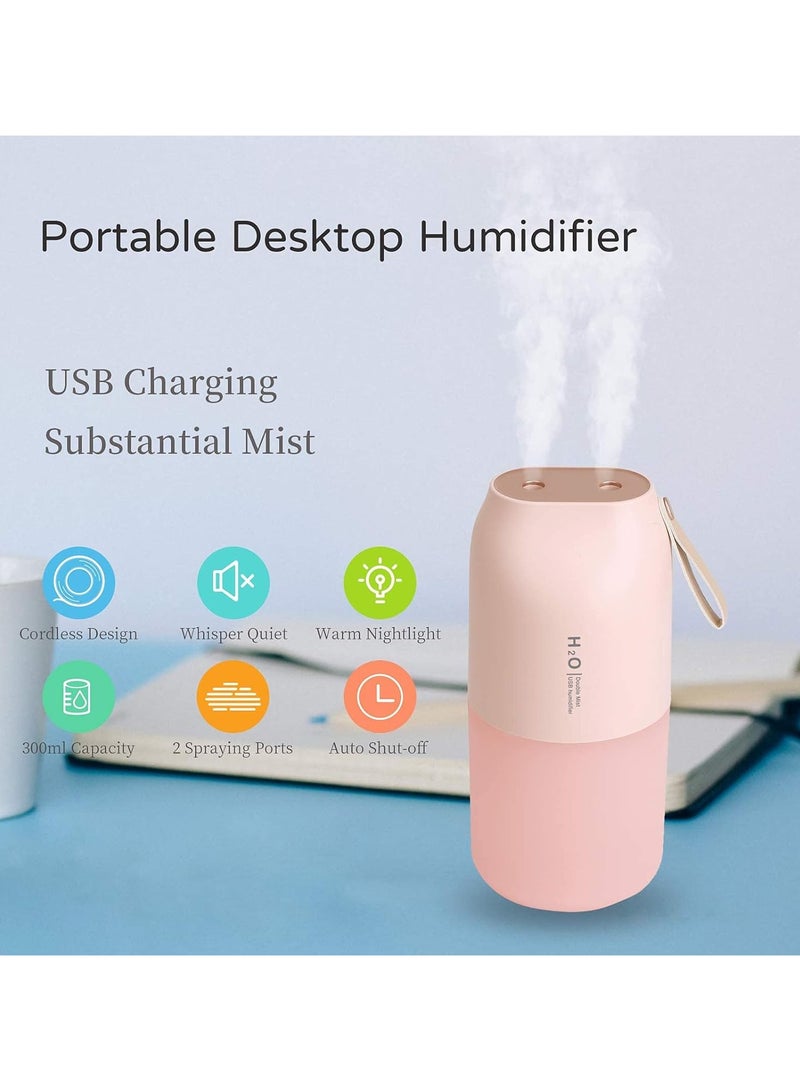 USB mini dual-spray humidifier portable air purifier for home and car pink  - Image 1