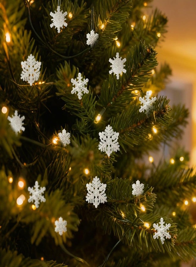 kockuu 100pcs Small Snowflakes for Craft, White Glitter Resin Mini Snowflake Ornament Christmas Decorations for Christmas Embellishments Xmas Tree Winter Party DIY Craft Decor - Image 2