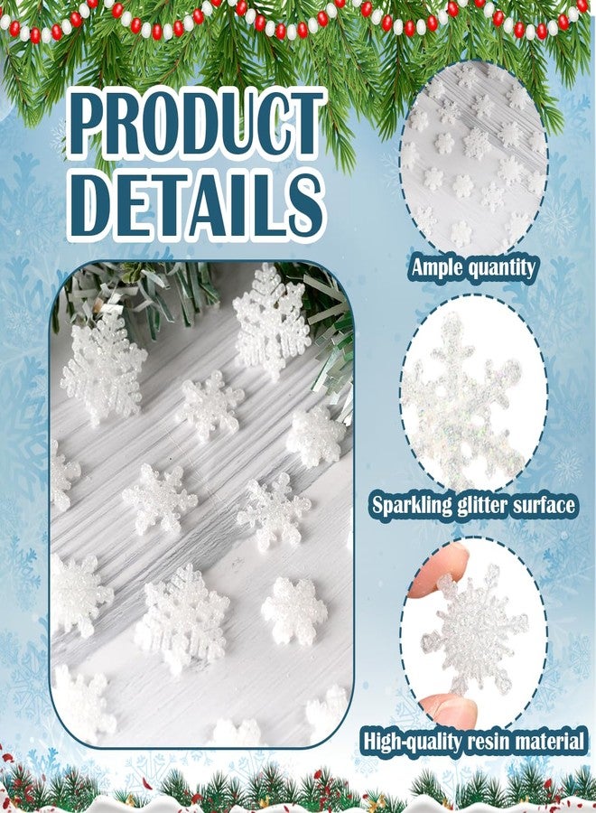 kockuu 100pcs Small Snowflakes for Craft, White Glitter Resin Mini Snowflake Ornament Christmas Decorations for Christmas Embellishments Xmas Tree Winter Party DIY Craft Decor - Image 3