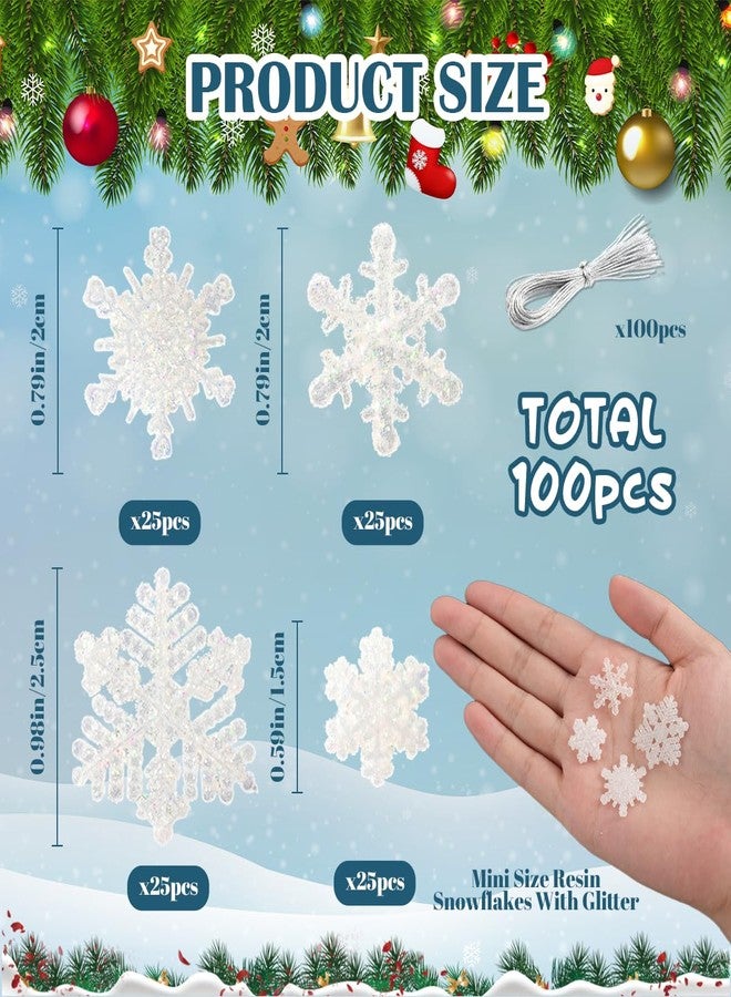 kockuu 100pcs Small Snowflakes for Craft, White Glitter Resin Mini Snowflake Ornament Christmas Decorations for Christmas Embellishments Xmas Tree Winter Party DIY Craft Decor - Image 4