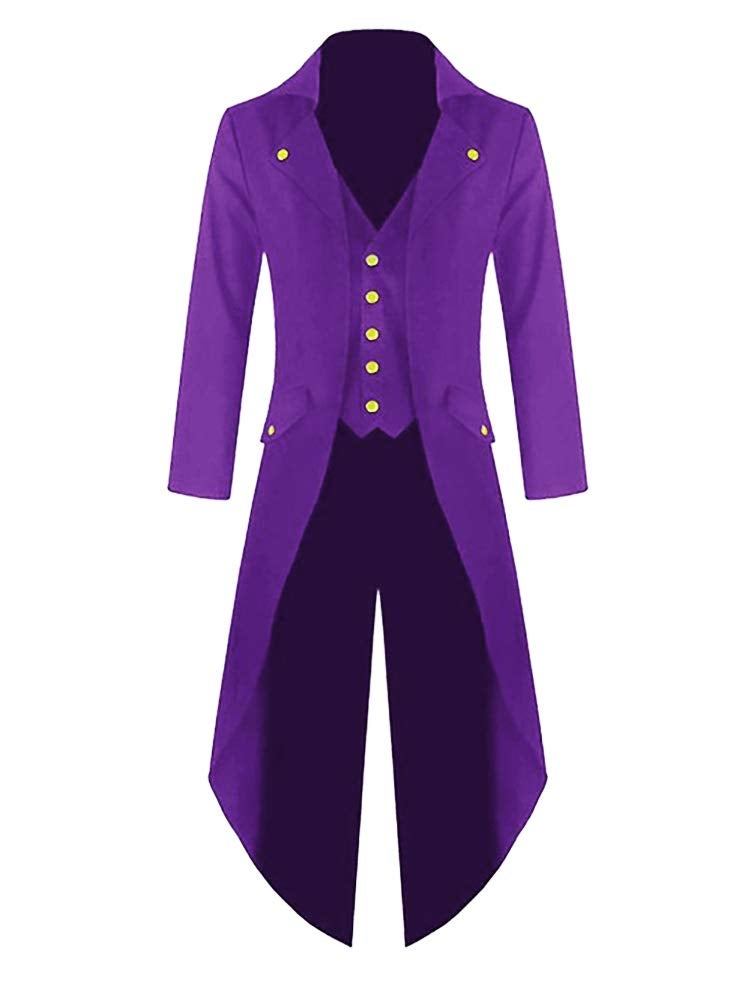 Runcati Mens Steampunk Victorian Jacket Gothic Tailcoat Costume Vintage Tuxedo Viking Renaissance Pirate Halloween Coats Purple - Image 1