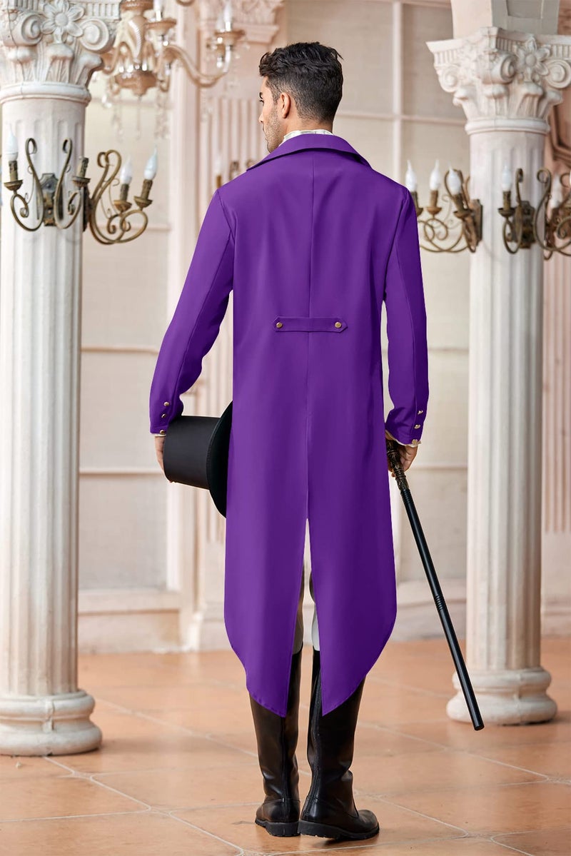Runcati Mens Steampunk Victorian Jacket Gothic Tailcoat Costume Vintage Tuxedo Viking Renaissance Pirate Halloween Coats Purple - Image 4