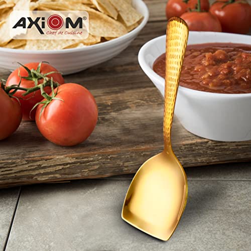 AXIOM Stainless Steel Golden Serving Tools Set. 6 Piece Heavy Gauge Kitchen Utensil Set of 2 Soup Ladle (Karchi), 2 Solid Spoon (Chamcha) & 2 Rice Spoon for Serving Soup/Curry/dal/Rice/Pasta - Image 5
