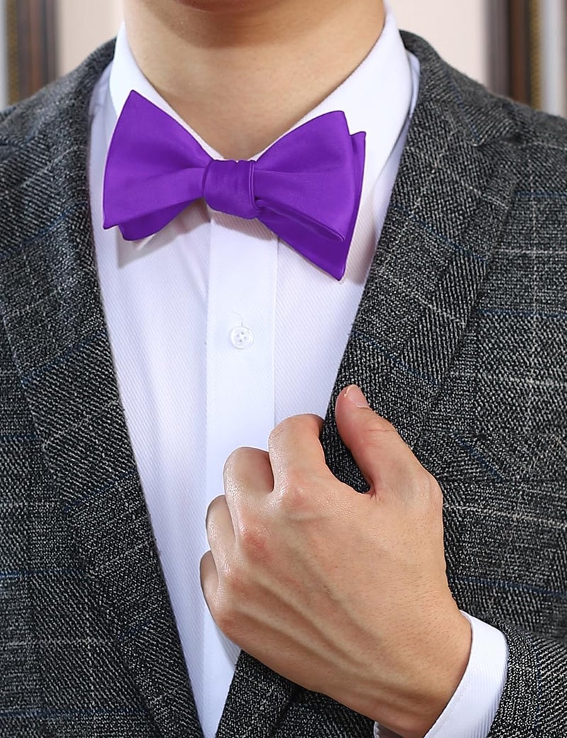 pensee Mens Solid Bowtie Woven Self Tie Bow Ties Tuxedo & Wedding Bowties - Image 2