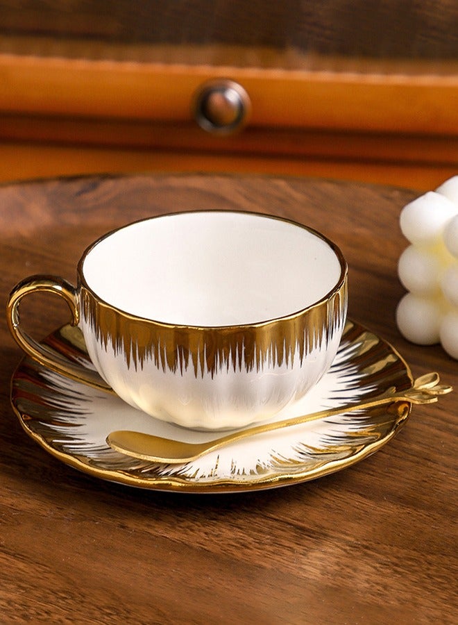 DUNISO مجموعة أكواب شاي وسلطانيات خزفية، مجموعة شاي بورسلان لحفلة الشاي، أكواب لاتيه وكوب إسبريسو لمشروبات القهوة والشاي، مجموعة سلطانيات للمطبخ وغرفة المعيشة، كوب قهوة خزفي مع ملعقة للمكتب والمنزل - Image 1